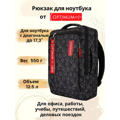 Рюкзак для ноутбука 15.6 17 17.3 дюймов мужской женский, кости Optimum Crew