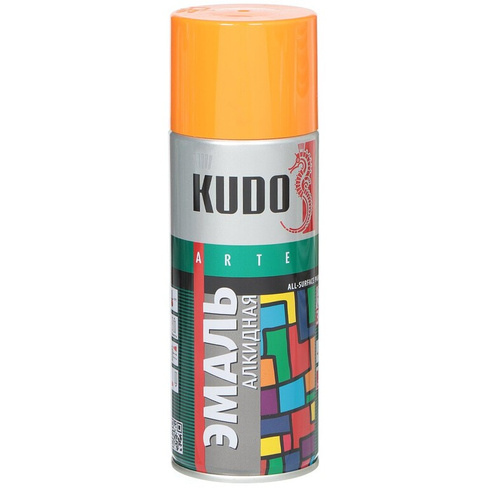 Эмаль аэрозольная, KUDO, универсальная, алкидная, глянцевая, оранжевая, 520 мл, KU-1019