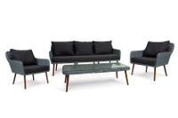 Комплект мебели MOKKA RIMINI (стол кофейный, 2 кресла, софа 3 х-местная) Цвет лозы: серый Цвет ножек: коричневый Цвет по
