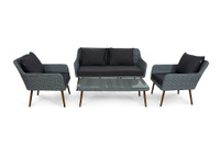 Комплект мебели MOKKA RIMINI (стол кофейный, 2 кресла, софа 2 х-местная) Цвет лозы: серый Цвет ножек: коричневый Цвет по