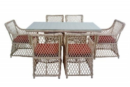 Комплект мебели MOKKA VILLA ROSA (стол обеденный прямоугольный, 6 кресел) Цвет лозы: бежевый Цвет ножек: темно-серый Цве
