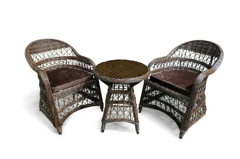 Комплект мебели МОККА LORETO (стол кофейный круглый, 2 кресла), Бежевый бронзовый + коричневые подушки