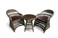 Комплект мебели МОККА LORETO (стол кофейный круглый, 2 кресла), Бежевый бронзовый + коричневые подушки