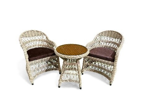 Комплект мебели МОККА LORETO (стол кофейный круглый, 2 кресла), Бронзовый бежевый + коричневые подушки