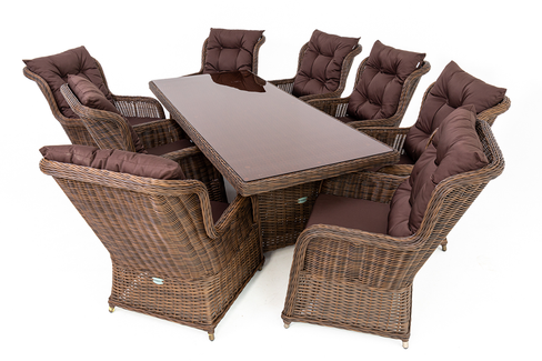 Комплект мебели МОККА SAN MARINO (стол обеденный, 8 кресел), Бронзовый бронзовый + коричневые подушки