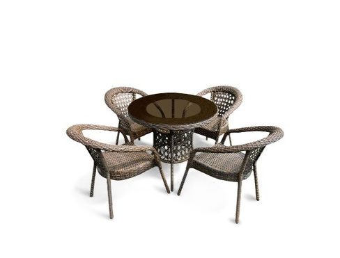 Комплект мебели МОККА FANO (стол обеденный круглый, 4 кресла), Темно-коричневый Цвет лозы: темно-коричневый Цвет подушек