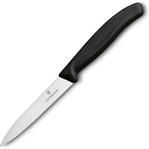 Нож кухонный Victorinox Swiss Classic, для чистки овощей и фруктов, 100мм, заточка серрейтор, стальной, черный [6.7733]