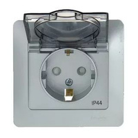 Розетка 1-м алюминий c/з с крышкой IP44 GLOSSA Schneider Electric