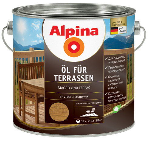 Альпина масло для террас водорастворимое 0.75, бесцветный Alpina