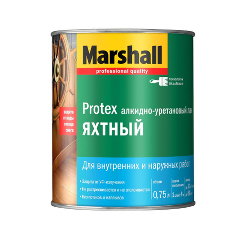 Маршал Протекс Яхт лак водостойкий полуматовый 2.5, бесцветный Marshall