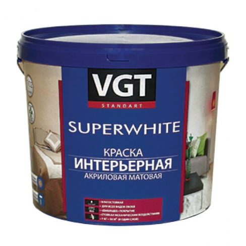 Краска VGT ВДАК 2180 акриловая влагостойкая интерьерная 7, белый ВГТ