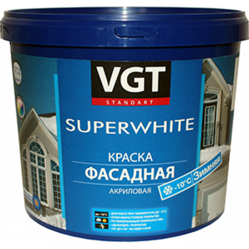 Краска VGT ВДАК 1180 SuperWhite фасадная зимняя, супербелая 45, белый ВГТ