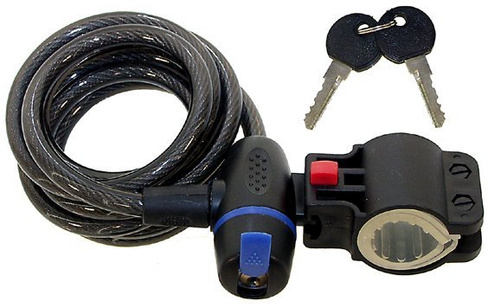 Велосипедный замок M-WAVE, тросовый, на ключ, с креплением, 10 х 1800мм, черный, 5-233840 M-Wave