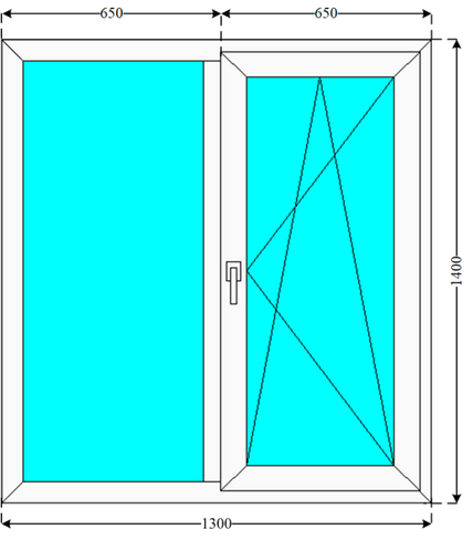 Окно пластиковое однокамерное Rehau 1300х1400 двустворчатое