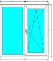 Окно пластиковое однокамерное Rehau 1300х1400 двустворчатое