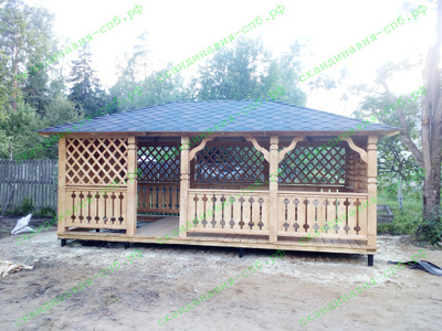 Беседка деревянная, квадратная крыша, шатер «Лагуна-1» 3,6х3,6 м