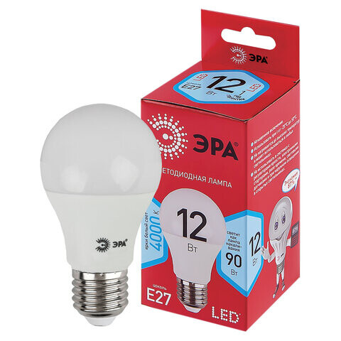 Лампа светодиодная ЭРА 1270Вт цоколь Е27 груша нейтральный белый 25000 ч LED A60-12W-4000-E27 Б0049636