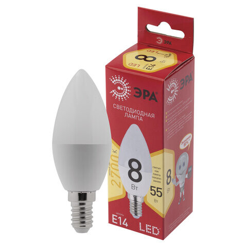 Лампа светодиодная ЭРА 855Вт цоколь Е14 свеча теплый белый 25000 ч LED B35-8W-2700-E14 Б0050694