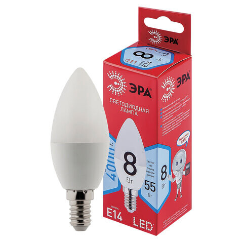 Лампа светодиодная ЭРА 855Вт цоколь Е14 свеча нейтральный белый 25000 ч LED B35-8W-4000-E14 Б0050200