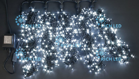 Комплект гирлянды на дерево Rich LED 5 Нитей по 20 м 1000 led статика черный пр. белый артRL-S5x20-B/W