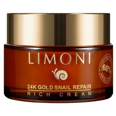 Limoni Регенерирующий крем для лица с золотой пудрой 24K и муцином улитки с эффектом лифтинга Gold Snail Repair Rich Cre