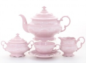Чайный сервиз 6 персон 15 предметов, Белый узор, Розовый фарфор Соната 07260725-3001, Leander