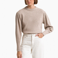 Пуловер с круглым вырезом из тонкого трикотажа L бежевый
