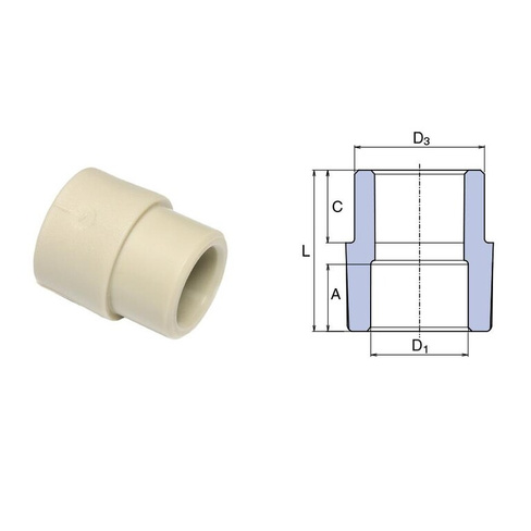 ПП Муфта D63*25 вн/нар Переходная EKOPLASTIK (серый)