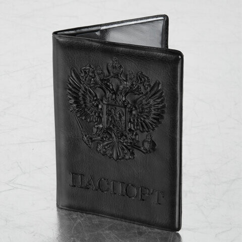 Обложка для паспорта STAFF полиуретан под кожу ГЕРБ черная 237602