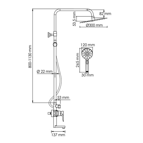 Душевая система для ванны WasserKRAFT (A166.116.127.087.CH)