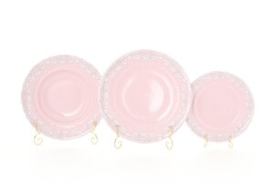 Набор тарелок на 6 персон 18 предметов, Серый узор, Розовый фарфор Соната Leander 07260119-3002