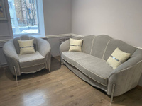 Комплект мягкой мебели Gravita, диван 3-х местный + 2 кресла, велюр серый