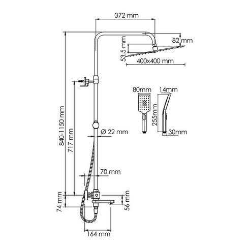 Душевая система для ванны WasserKRAFT (A199.119.126.010.CH Thermo) с термостатом