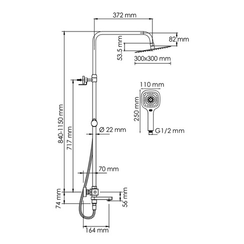 Душевая система для ванны WasserKRAFT (A199.118.065.010.CH Thermo) с термостатом