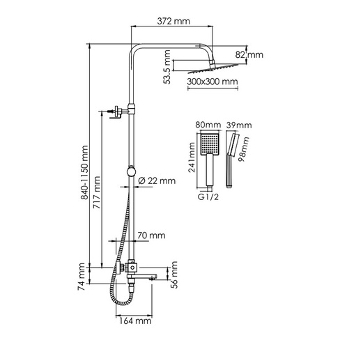 Душевая система для ванны WasserKRAFT (A199.118.141.010.CH Thermo) с термостатом