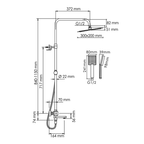Душевая система для ванны WasserKRAFT (A199.069.141.010.CH Thermo) с термостатом