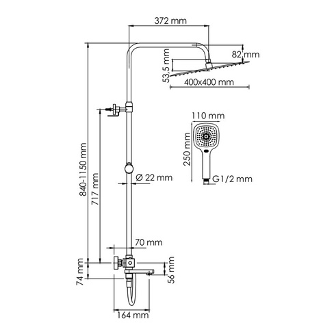 Душевая система для ванны WasserKRAFT (A199.119.065.087.CH Thermo) с термостатом