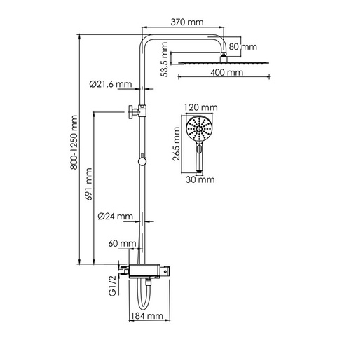 Душевая система для ванны WasserKRAFT (A113.119.127.CH Thermo) с термостатом