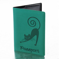 Обложка для паспорта STAFF мягкий полиуретан Кошка бирюзовая 237616