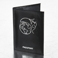 Обложка для паспорта натуральная кожа наплак тиснение серебром Airplane черная BRAUBERG 238212