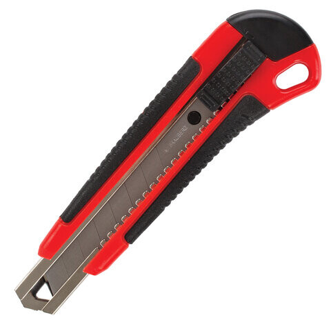 Нож канцелярский 18 мм BRAUBERG Universal 3 лезвия в Комплекте автофиксатор черно-красный 271351