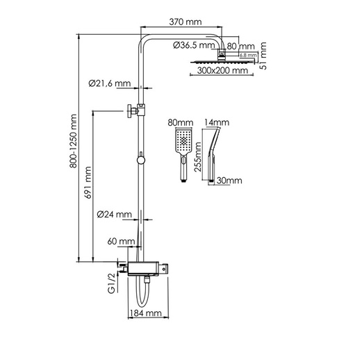 Душевая система для ванны WasserKRAFT (A113.069.126.CH Thermo) с термостатом