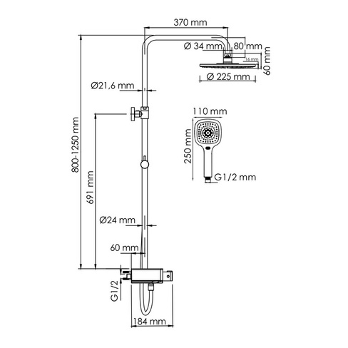 Душевая система для ванны WasserKRAFT (A113.067.065.CH Thermo) с термостатом