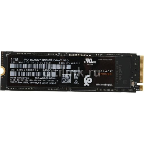 SSD накопитель WD Black SN850X WDS100T2X0E 1ТБ, M.2 2280, PCIe 4.0 x4, NVMe, M.2