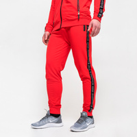 Спортивные штаны «Мастер» красного цвета, легкий футер, с манжетами