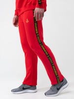 Спортивные штаны «Чемпион» красного цвета, плотный футер, без манжетов, с лампасами