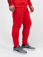 Спортивные штаны «Чемпион» красного цвета, плотный футер, с манжетами, без лампасов