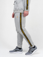 Спортивные штаны «Чемпион» цвета серый меланж, плотный футер, с манжетами, с лампасами