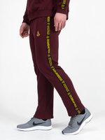 Спортивные штаны «Чемпион» бордового цвета, плотный футер, без манжетов, с лампасами